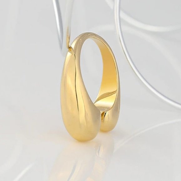 NEW 18K Gold Plated Waterdrop Open Adjustable Ring - Picture 2 of 4
